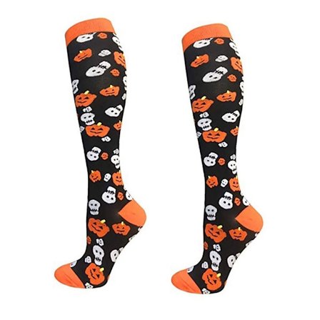 Halloween kompresjonssokker Flaggermus gresskaruglestrømper ORANSJE