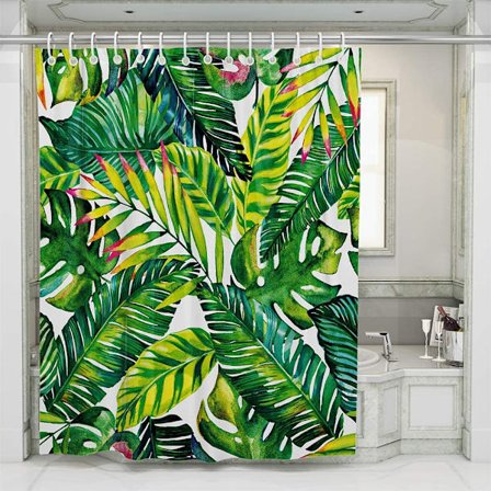 Kaktus blad mønster holdbar polyester bruseforhæng med 12