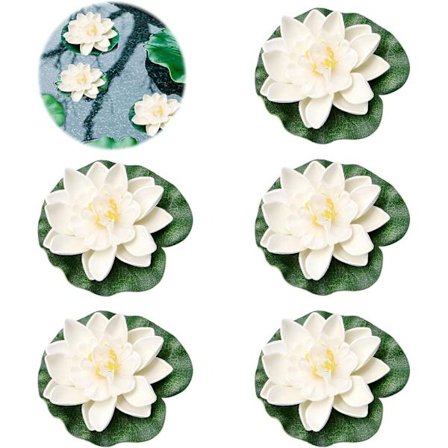 (Vit) 5 st flytande näckrosor konstgjord näckros skum lotus flytande dekoration konstgjord näckros för akvarium flytande skumnäckros