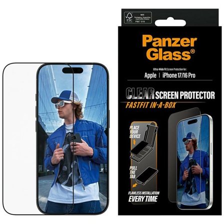 PanzerGlass Ultra-Wide Fit Fastfit hærdet glas til iPhone 17 / 16 Pro