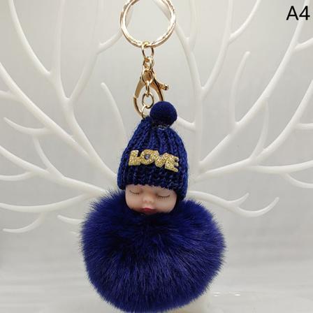 Sleeping Baby Nyckelring E Fluffy Plysch Doll Nyckelringar Dam Flicka