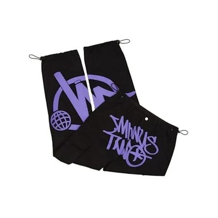 Minus Två Y2k Fashion Gadebukser Sorte Flere Lommer Cargobukser Mænd Kvinder Høj Talje Lige Joggere Baggy Sport Bukser S black purple S