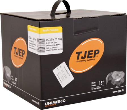 TJEP 839451 Ringspik rundbandad, rostfri A4, 15° PC 2,5 x 51 mm, 2400-pack, Infästning