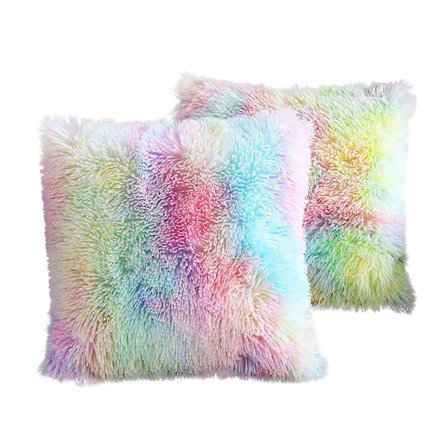 Koristeellinen pehmeä tyynyliinasarja - Tekoturkis sateenkaari pehmeä tyyny, 40 x 40 cm, 2 kappaleen pakkaus