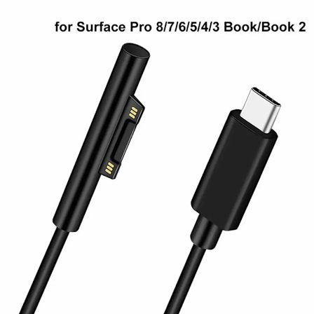 15V 3A Typ C Virtalaturiadapter USB C PD Latauskaapeli Microsoft Surface Pro 8/7/6/5/4/3 Kannettavalle Tietokoneelle Book 3/2/1 GO Musta 1.5m