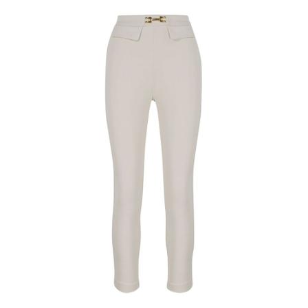 Elisabetta Franchi Skinny Broek with flaps and horsebit accessory , Beige , Dames , Maat: L