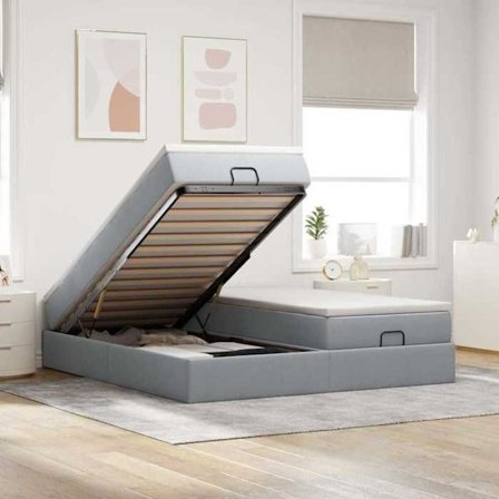 Maison Exclusive - Sängram med ottoman och ljusgrå madrass 180x200cm tyg