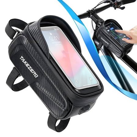 (Sort) WOZWE Cykeltaske til stel - Vandtæt til telefoner op til 7.0"
