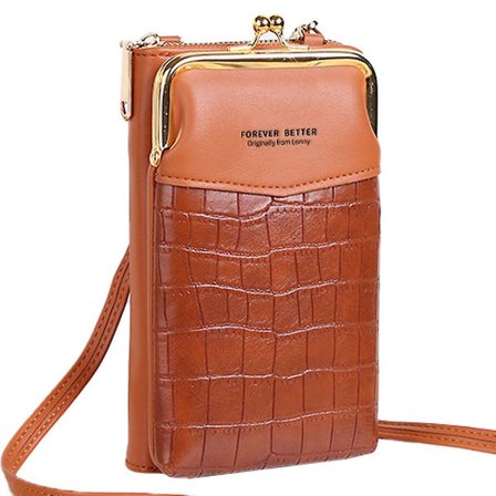 Pu Ny Mobiltelefon Väska Kvinna Präglad Krokodil Mönster Stor Diagonal Dragkedja Mobiltelefon Plånbok