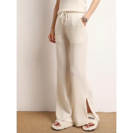 Nya Chic 100% Cashmere Kvinnor Byxor med vida ben Höst Vinter Casual Hög kvalitet Mjuk Varm Stickad Drop Mop Byxor Koreanskt mode bai rong M