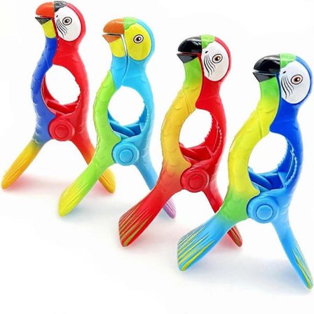 4 stk. Strandhåndklædeklemmer i papegøjestil til liggestole, store liggestolshåndklædeklemmer, strandhåndklædeklemmer til strandstole