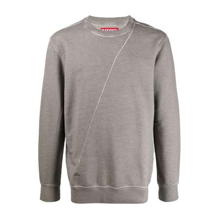 Diesel, Overdyed Asymmetric Seam Crew Neck Grijs, Heren, Maat:M