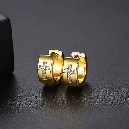 Guldpläterade örhängen små ringar med kristet kors strass