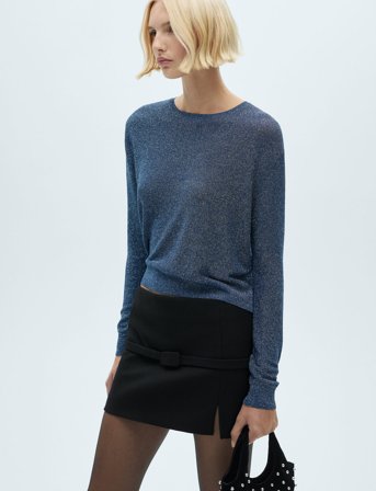 Mango Crewneck Lurex Sweater - Navy - XS