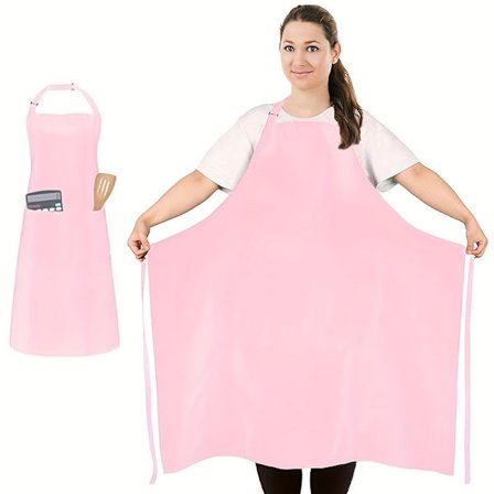 Plus Size 89cm Justerbart Forklæde med Lommer - Holdbart Polyester Langt Smækkedesign, Justerbare Nakke- & Taljestropper, Ensfarvet Funktionelt 