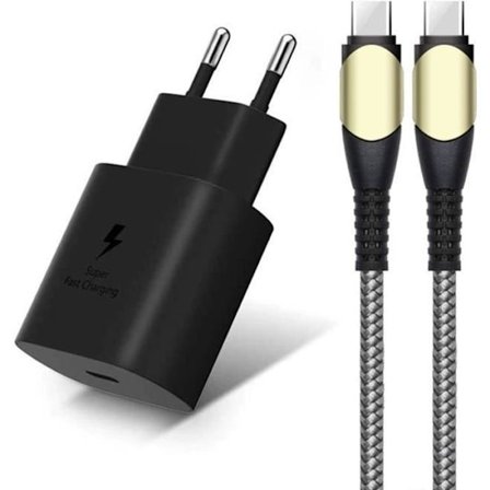 Hurtig Oplader 25W - E.f.connection - USB-C - Kabel 60W - Kompatibel med Samsung Galaxy - Sort
