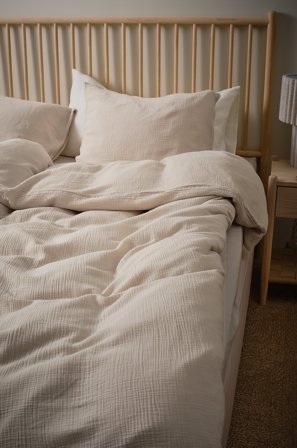 Jotex - Dynetrekksett i Musselin Enkeltseng Lys beige - AMILIA - Kjøp Enkeltseng hos Jotex