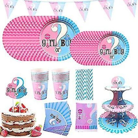 147 stk. Dreng/Pige Festpynt Kønsafsløring Balloner Tallerkener