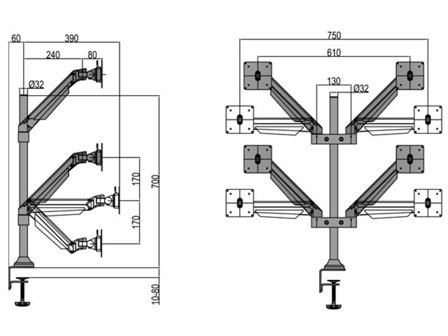 Multibrackets M VESA Gas Lift Arm Quad monteringssett - for 4 LCD-skjermer - hvit