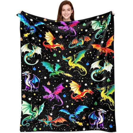 Drage Tæppe Gaver Blød Flanel Drager Kaste Tæppe Sengelinned Indretning til Drageelskere Børn Piger Kvinder Voksne 152x127 cm