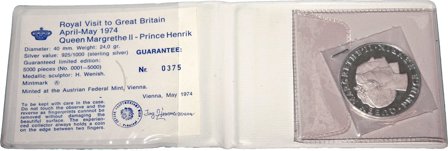 Danmark 1974 - Royal besøg i England Dronning Margrethe og Prins Henrik - Sølvmedalje