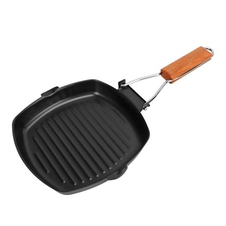 Stekepanne Foldbar Non-Stick Bærbar Biffpanne med Trehåndtak mot Skålding for Matlaging Camping 20 cm / 7,9 tommer