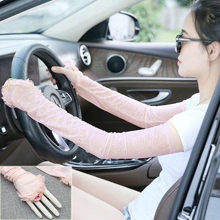 Spets Solskyddsärmar Dam Sommarhandskar Tunna Anti UV Isärmar Körning Långa Is Silke Armstöd