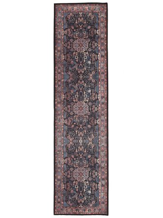 Galaxy Oriental Washable 80X300 Small Blue/Black Medallion Runner Cotton Rug
