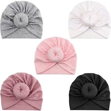 5 stk Baby Turban Nyfødt Beanies Hatter Sløyfer Søt Elastisk T