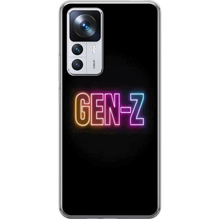 Kompatibel Mobilcover til Xiaomi Xiaomi 12T Pro Neontekst Gen Z i farverigt lys mod en mørk baggrund i moderne digital stil