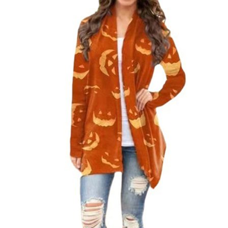 Dam Cardigan Långärmad Söt Casual Halloween Öppen Fram Cardigan Kappa För Kvinnor