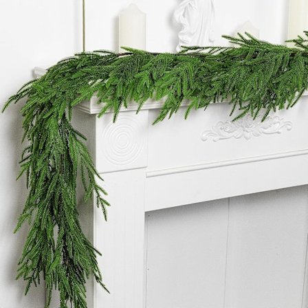 6 fot Julgran Norfolk Tallskog Girlang - Tät Real Touch Tallskog Girlang Ornament - Realistisk Konstgjord Tallskog Jul Mantel Spisbord Heminredning