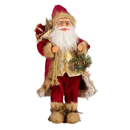 Stor julenissestatue med gavepose for juleutstilling, julenissefigurer for bordplate og hyllepynt 45