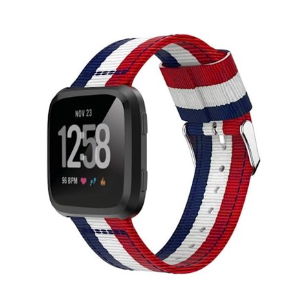 Fitbit Versa träningsklocka armband rem vävd nylon - Blå vit röd