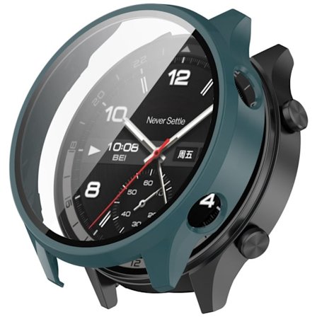 OnePlus Watch 2R / Watch 2 Fodral Hårt stötskyddande heltäckande skyddande klockfodral med härdat glasfilm - Mörkgrön