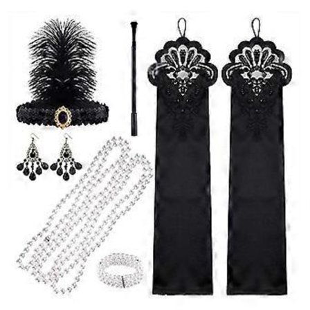 1920-tals Dam Flapper Accessoarer Retro Gatsby Kostym Accessoarer Set 20-tals Flapper Pannband Pärlhalsband Armband Örhängen Handskar -NMAOV( B)