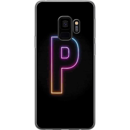 Kompatibel Mobilcover til Samsung Samsung Galaxy S9 Minimalistisk neonbogstav P i farvegradient og lyseffekt mod sort baggrund i digital neonstil