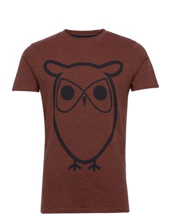 Alder Narrow Striped Tee With Owl T-shirt Multi/mønstret Knowledge Cotton Apparel