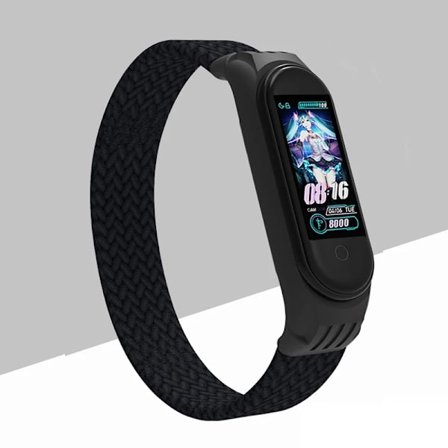 Nylonpunottu kellon ranneke Xiaomi Mi Band 4 3 -rannekkeelle Solo Loop NFC -kellon ranneke Naiset Älykäs ranneke Lahjavyö Correa Mi Band 7 6 5 Musta