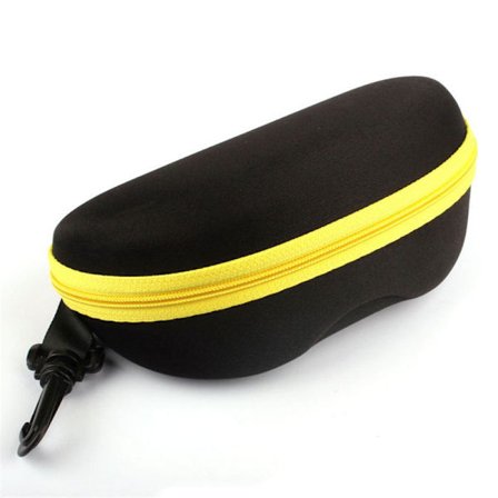 Gult EVA-brillesetui med fargerik glidelås og sklisikker krok