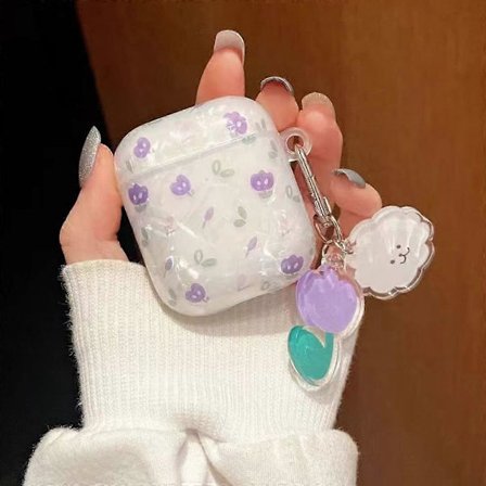 Airpods-fodral Söt Öronproppsfodral Skyddande Omslag Skinn med Nyckelring Airpods Tillbehör Kompatibel med AirPods Laddningsfodral 2 & 1 (Ljusvit)