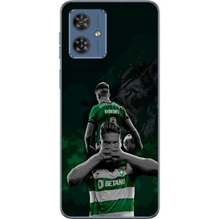 Yhteensopiva Puhelinkuori Motorola Moto G54 Neonmotiivi, jossa teksti "Gaming is in my DNA" sinisenä ja punaisena tiiliseinällä, jossa loistava DNA-sp