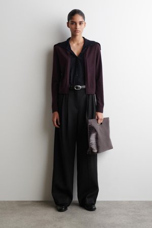 COS Women's Cardigan A Collo Alto In Lana Merino A Strati in Blu