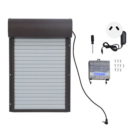 Akkutoiminen automaattinen kana-aitauksen ovi Automaattinen kana-aitauksen ovenavaaja ajastimella ankalle ja hanhelle 100–240V Ruskea AU-pistoke