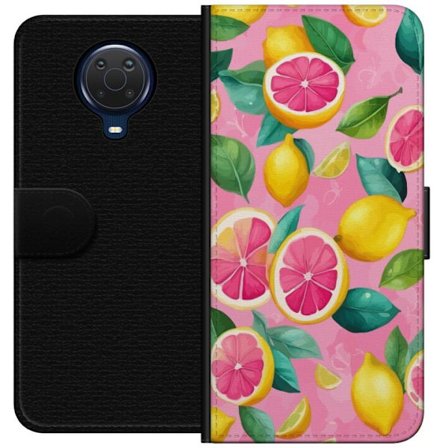 Yhteensopiva Lompakkokotelo Nokia G20 Raikas vaaleanpunainen sitruskuvio sitruunoilla, greipillä ja vihreillä lehdillä pastellitaustalla, kesäinen