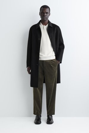 COS Men's Pleated Corduroy Relaxed-Fit Straight-Leg Trousers in Green