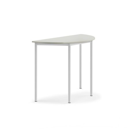 Desk BORÅS, semi-circular, 1200x600x900 mm, grey laminate, white