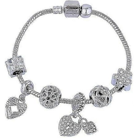 Dam Smycken Guldberlock Armband Pandora Inspirerad Stil m/Ros Silverfärg 19CM Hjärta Berlocker, Armband för Kvinnor-Tonåringar Silverhjärta