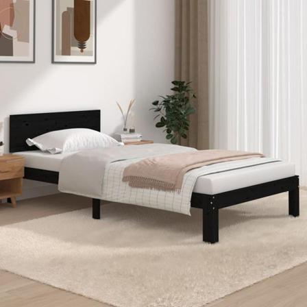 Vidaxl Sängram Svart Massiv Furu 100x200 Cm Svart