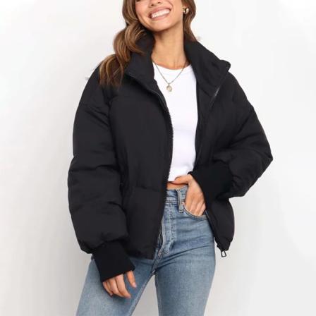 Damstativ Krage Förtjockad Jacka Med Fickor Full Zip Coats